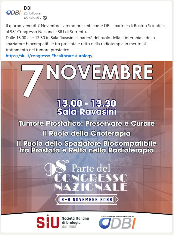 Post Linkedin 98° Congresso Nazionale SIU di Sorrento. 